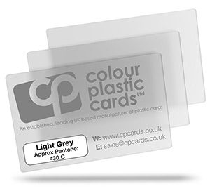 Light grey - Approx Pantone: 430C - Note: Important wording printed with grey ink on a frosted plastic card may be hard to read