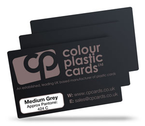 Medium grey - Approx Pantone: 424C - Note: Important wording printed with grey ink on a frosted plastic card may be hard to read