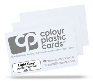 Light grey - Approx Pantone: 430C - Note: Important wording printed with grey ink on a frosted plastic card may be hard to read