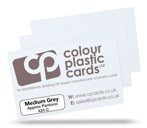 Medium grey - Approx Pantone: 424C - Note: Important wording printed with grey ink on a frosted plastic card may be hard to read